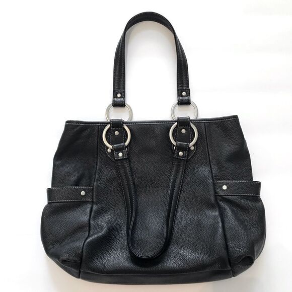Kenneth Cole Reaction Black Pebbled Leather XL Double Handle Shoulder Tote Bag - Picture 3 of 15